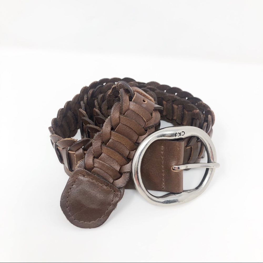 Calvin Klein Jeans Braided Tan Leather Belt M